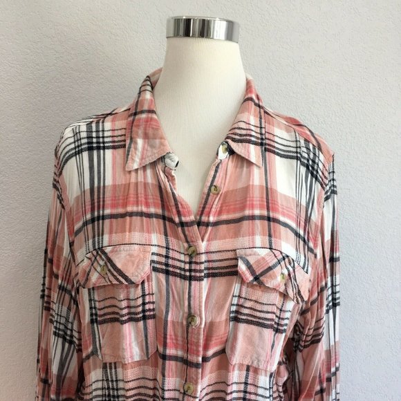 Maurices Shirt Womens Size XXL Tunic Button Up Plaid Pink Black White - Picture 2 of 12